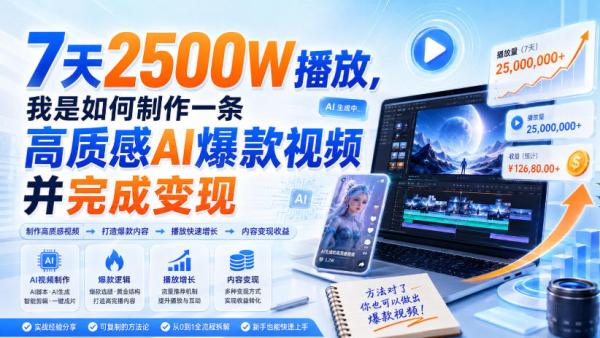 7天2500W播放，我是如何制作一条高质感AI爆款视频并完成变现-一鸣资源网