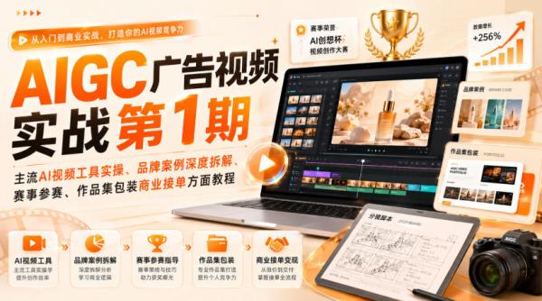 AIGC广告视频实战第1期，主流AI视频工具实操、品牌案例深度拆解、赛事参赛、作品集包装商业接单方面教程-一鸣资源网