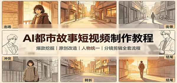 AI都市故事短视频制作教程：爆款挖掘原创改造，人物统一分镜剪辑全套流程-一鸣资源网