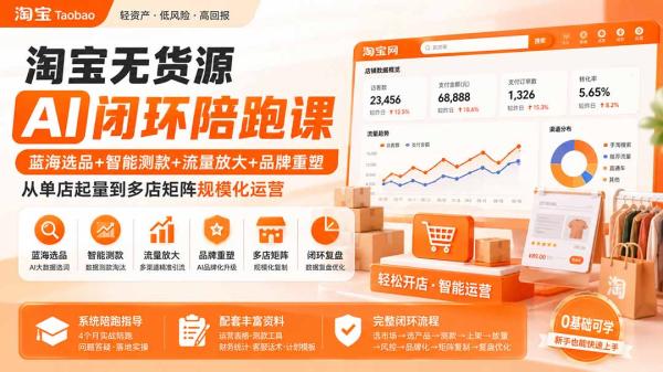 图片[1]-淘宝无货源AI闭环陪跑课：蓝海选品+智能测款+流量放大+品牌重塑，从单店起量到多店矩阵规模化运营-一鸣资源网