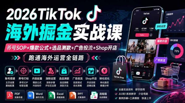 图片[1]-2026TikTok海外掘金实战课——养号SOP+爆款公式+选品测款+广告投流+Shop开店，跑通海外运营全链路-一鸣资源网