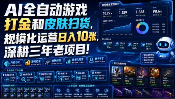 图片[1]-AI全自动游戏打金和皮肤扫货，规模化运营日入10张，深耕三年老项目！【揭秘】-一鸣资源网
