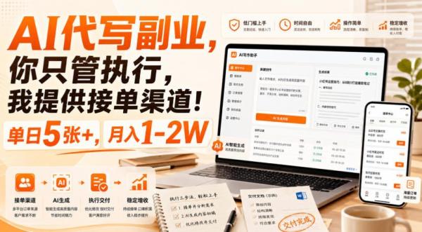 AI代写副业，你只管执行，我提供接单渠道！单日5张+，月入1-2W【揭秘】-一鸣资源网