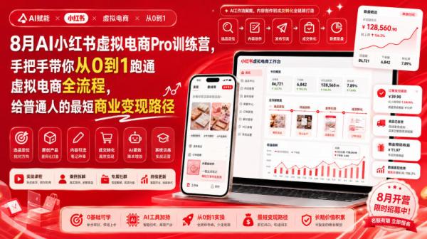 图片[1]-8月AI小红书虚拟电商Pro训练营，手把手带你从0到1跑通虚拟电商全流程，给普通人的最短商业变现路径-一鸣资源网