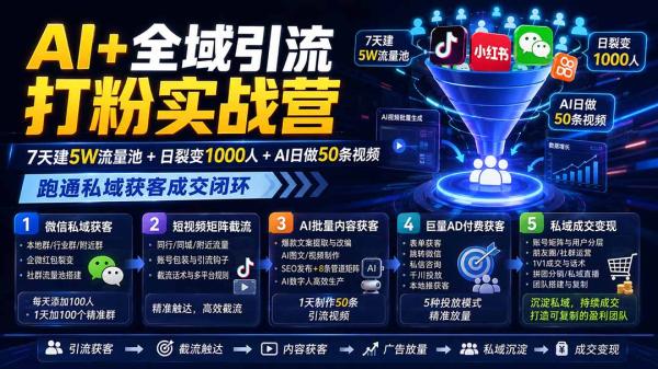 图片[2]-AI+全域引流打粉实战营：7天建5W流量池+日裂变1000人+AI日做50条视频，跑通私域获客成交闭环-一鸣资源网