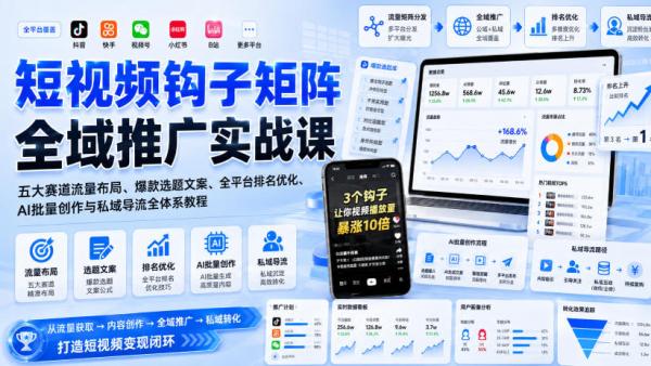 图片[1]-短视频钩子矩阵全域推广实战课｜五大赛道流量布局、爆款选题文案、全平台排名优化、AI批量创作与私域导流全体系教程-一鸣资源网