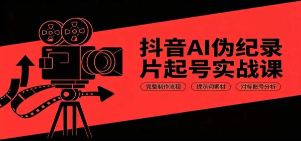 抖音AI伪纪录片起号实战课：完整制作流程，提示词素材，对标账号分析-一鸣资源网