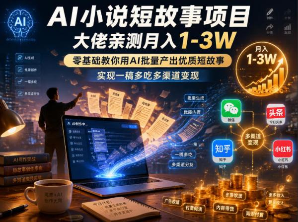 图片[1]-AI小说短故事项目，大佬亲测月入1-3W，零基础教你用AI批量产出优质短故事，实现一稿多吃多渠道变现(更新0824)-一鸣资源网