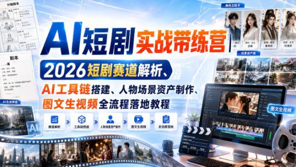 AI短剧实战带练营｜2026短剧赛道解析、AI工具链搭建、人物场景资产制作、图文生视频全流程落地教程-一鸣资源网