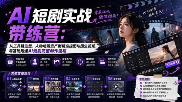 AI短剧实战训练营：从工具链选型、人物场景资产到精准控图与图生视频，零基础跑通AI短剧完整制作流程-一鸣资源网