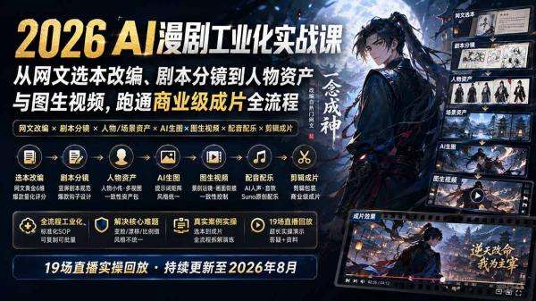 2026 AI漫剧工业化实战课-更新：从网文选本改编、剧本分镜到人物资产与图生视频，跑通商业级成片全流程-一鸣资源网