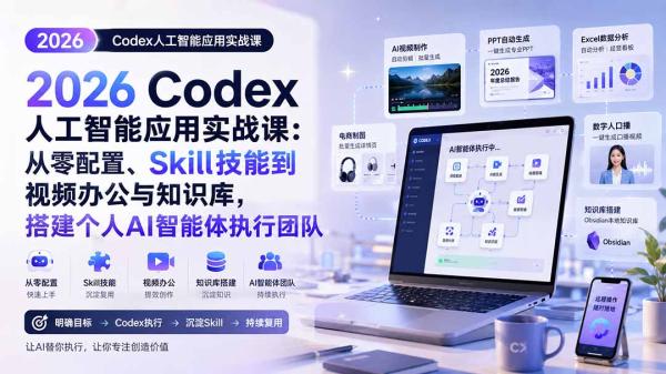 2026 Codex人工智能应用实战课：从零配置、Skill技能到视频办公与知识库，搭建个人AI智能体执行团队-一鸣资源网