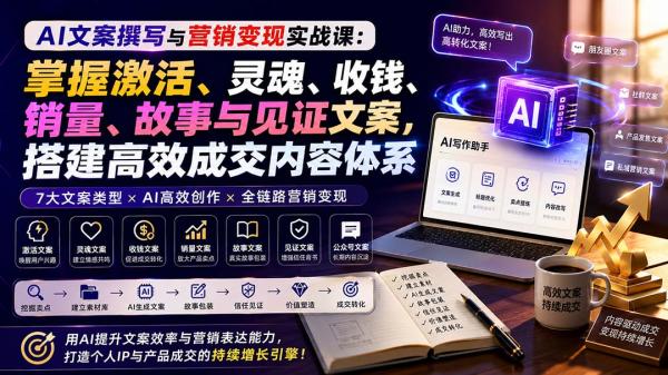 图片[1]-AI文案撰写与营销变现实战课：掌握激活、灵魂、收钱、销量、故事与见证文案，搭建高效成交内容体系-一鸣资源网