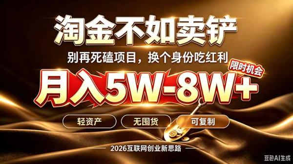 别再傻乎乎埋头跑项目！互联网真正赚钱逻辑：做卖铲人，拒绝当韭菜，逆风翻盘月入5-8W+-一鸣资源网