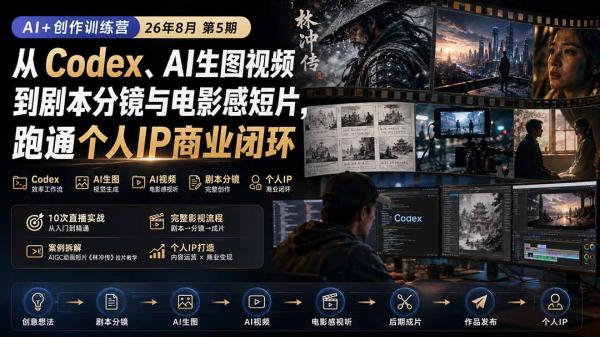 图片[2]-AI+创作训练营26年8月第5期：从Codex、AI生图视频到剧本分镜与电影感短片，跑通个人IP商业闭环-一鸣资源网