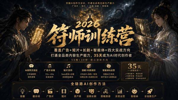 图片[2]-符师训练营-35天成为AI时代创作者，广告+短片+漫剧+智能体四大实战方向，掌握从创意到上线的完整工作流-一鸣资源网