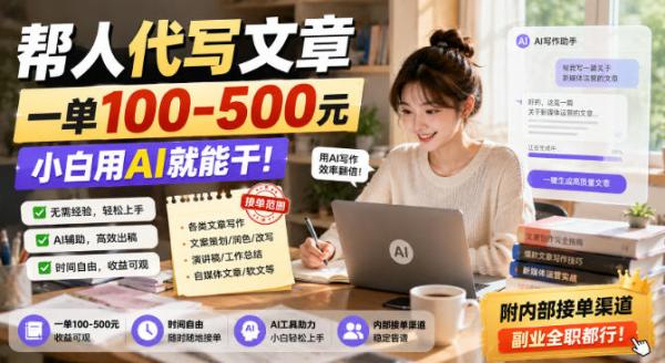 帮人代写文章，一单100-500，小白用AI就能干，附内部接单渠道，副业全职都行【揭秘】-一鸣资源网