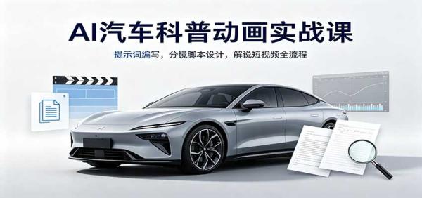 AI汽车科普动画实战课：提示词编写，分镜脚本设计，解说短视频全流程-一鸣资源网