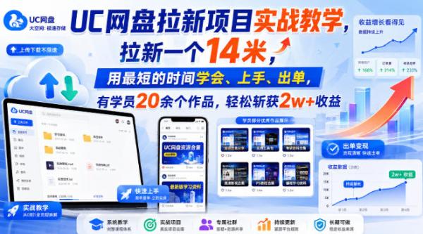 UC网盘拉新项目实战教学，拉新一个14米，用最短的时间学会、上手、出单，有学员20余个作品，轻松斩获2w+收益-一鸣资源网