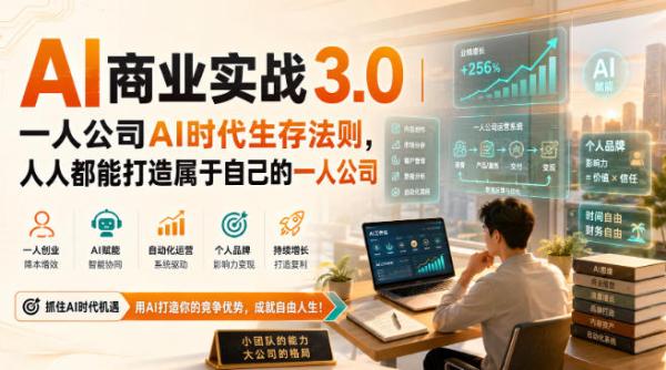 AI商业实战3.0｜一人公司AI时代生存法则，人人都能打造属于自己的一人公司-一鸣资源网