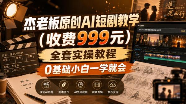 图片[1]-杰老板原创AI短剧教学(收费999元)，全套实操教程，0基础小白一学就会，非搬运技术-一鸣资源网