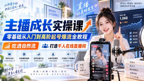 主播成长实操课｜零基础从入门到高阶起号爆流全教程，吃透自然流，打造千人在线直播间-一鸣资源网