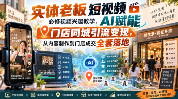 实体老板短视频必修视频兴趣教学，AI赋能门店同城引流变现，AI+短视频+直播打爆实体客流量-一鸣资源网
