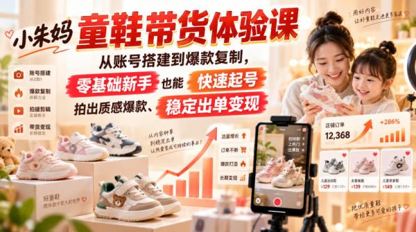 小朱妈童鞋带货体验课，从账号搭建到爆款复制，零基础新手也能快速起号、拍出质感爆款、稳定出单变现-一鸣资源网