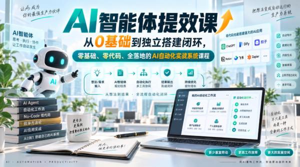 图片[1]-AI智能体提效课，从0基础到独立搭建闭环，零基础、零代码、全落地的AI自动化实战系统课程-一鸣资源网