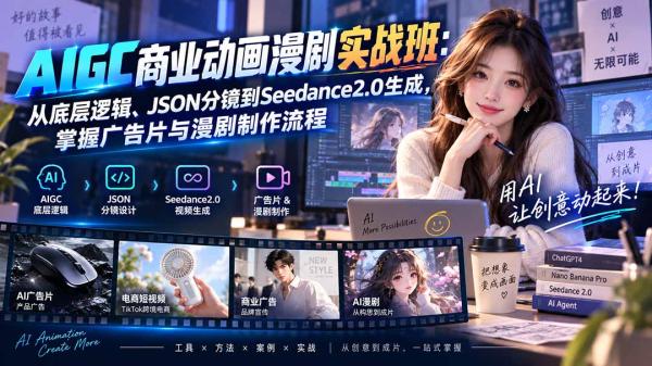 AIGC商业动画漫剧实战班-更新：从底层逻辑、JSON分镜到Seedance2.0生成，掌握广告片与漫剧制作流程-一鸣资源网