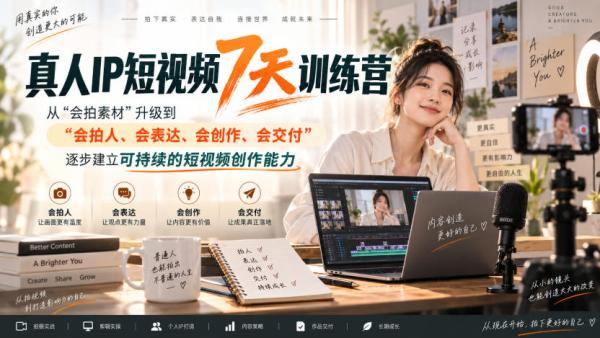 图片[1]-真人IP短视频7天训练营，从“会拍素材”升级到“会拍人、会表达、会创作、会交付”，逐步建立可持续的短视频创作能力-一鸣资源网