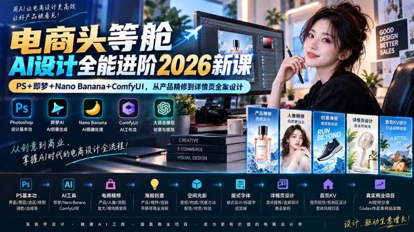 图片[1]-电商头等舱AI设计全能进阶2026新课：PS+即梦+Nano Banana+ComfyUI，从产品精修到详情页全案设计-一鸣资源网