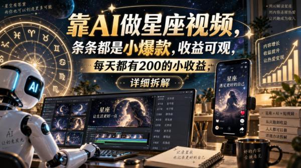 靠AI做星座视频，条条都是小爆款，收益可观，每天都有200的小收益，详细拆解-一鸣资源网