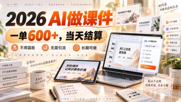 2026 AI做课件，一单600+，当天结算，不用露脸，无需引流，长期可做【揭秘】-一鸣资源网