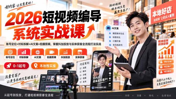 图片[1]-2026短视频编导系统实战课：账号定位+对标拆解+AI文案+拍摄剪辑，掌握抖加投放与实体获客全流程打法实战-一鸣资源网