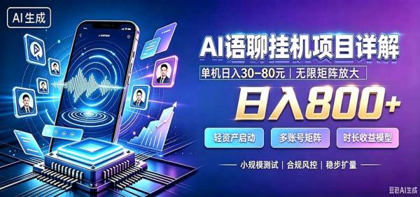 AI语聊挂机，日入800+，适用个人副业，工作室矩阵操作-一鸣资源网