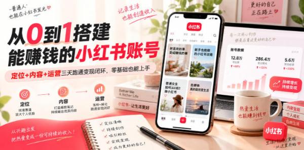 从0到1搭建能賺钱的小红书账号，定位+内容+运营三天跑通变现闭环-一鸣资源网