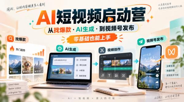 AI短视频启动营，从找爆款·AI生成·到视频号发布，零基础也能上手-一鸣资源网