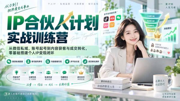 IP合伙人计划实战训练营-更新：从微信私域、账号起号到内容获客与成交转化，零基础搭建个人IP变现闭环-一鸣资源网