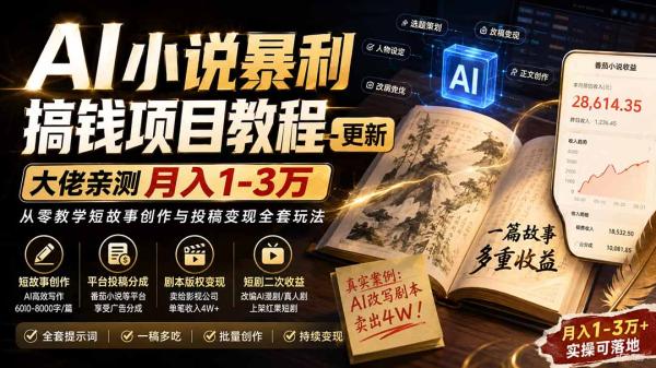 图片[1]-AI小说短故事暴利搞钱项目教程-更新，大佬亲测月入1-3万，从零教学短故事创作与投稿变现全套玩法-一鸣资源网