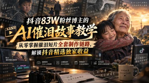 抖音83W粉丝博主的AI催泪故事教学，从零掌握催泪短片全套制作链路，解锁抖音精选独家收益-一鸣资源网
