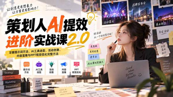 图片[1]-策划人AI提效进阶实战课2.0：掌握提示词方法、AI工具选型、活动创意、内容宣推与PPT视觉优化完整方法-一鸣资源网