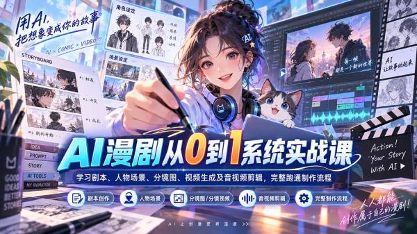AI漫剧从0到1系统实战课：学习剧本、人物场景、分镜图、视频生成及音视频剪辑，完整跑通制作流程-一鸣资源网