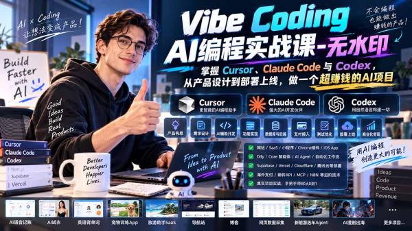 图片[2]-Vibe Coding AI编程实战课-无水印：掌握Cursor、Claude Code与Codex，从产品设计到部署上线，做一个超赚钱的AI项目-一鸣资源网