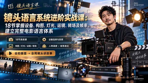 镜头语言系统进阶实战课：18节掌握设备、构图、灯光、运镜、转场及帧率，建立完整电影语言体系-一鸣资源网