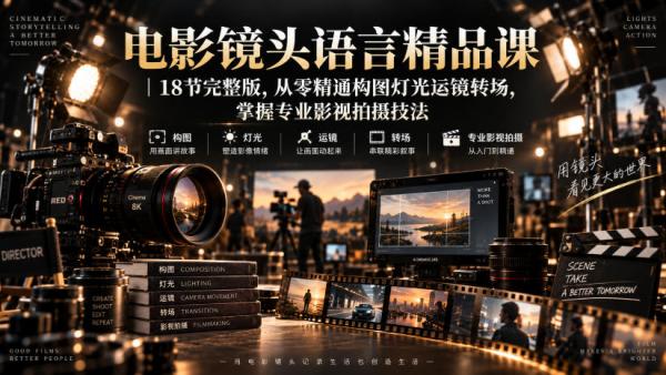 电影镜头语言精品课｜18节完整版，从零精通构图灯光运镜转场，掌握专业影视拍摄技法-一鸣资源网