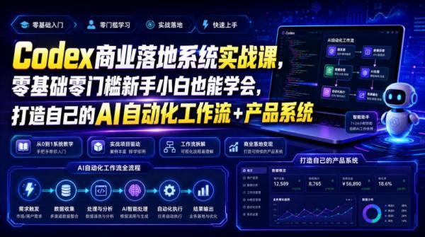 Codex商业落地系统实战课，零基础零门槛新手小白也能学会，打造自己的AI自动化工作流+产品系统(更新)-一鸣资源网