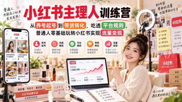 小红书主理人训练营，从养号起号到带货转化，吃透平台规则，普通人零基础玩转小红书实现流量变现-一鸣资源网