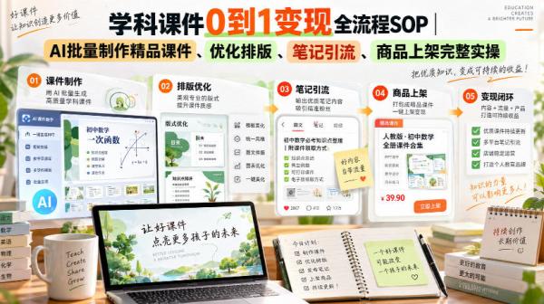 学科课件0到1变现全流程SOP｜AI批量制作精品课件、优化排版、笔记引流、商品上架完整实操​-一鸣资源网