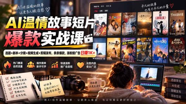 AI温情故事短片爆款实战课-更新｜选题+剧本+分镜+视频生成+剪辑发布，条条爆款，涨粉接广告日赚1K+-一鸣资源网